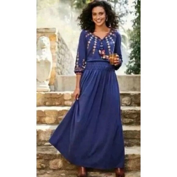 Soft Surroundings Dresses & Skirts - Soft Surroundings Socorro Blue Embroidered Tassel Maxi Dress- S NEW Peasant Boho